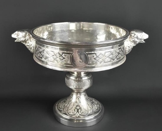 Mid 19th C. Tiffany & Co. Polar Bear Head Sterling Silver Center Bowl with Moore Mark