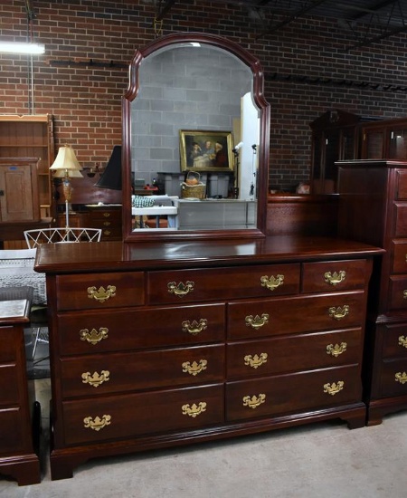 Vintage Crescent Cherry Dresser with Mirror, Made in USA (Lots 9-12 Comprise a Suite)