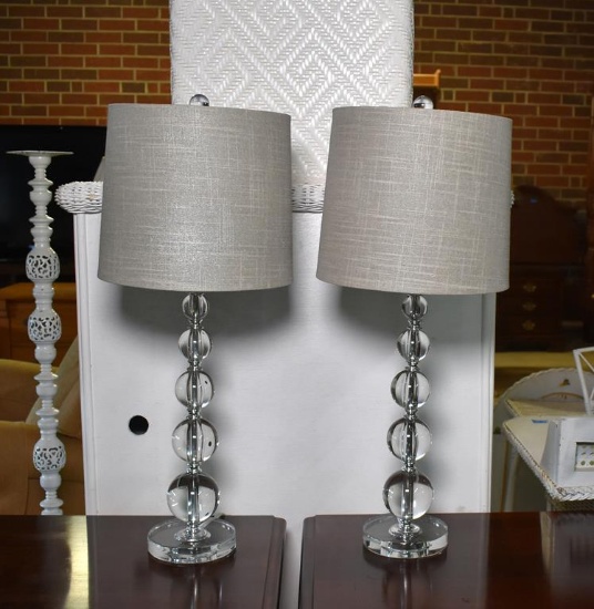 Pair of Contemporary Glass Table Lamps with Gray Shades