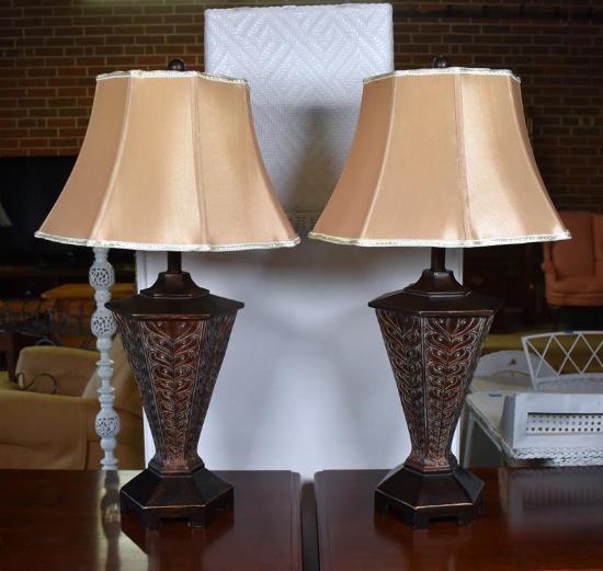 Pair of Attractive Contemporary Resin Table Lamps with Gold Shades