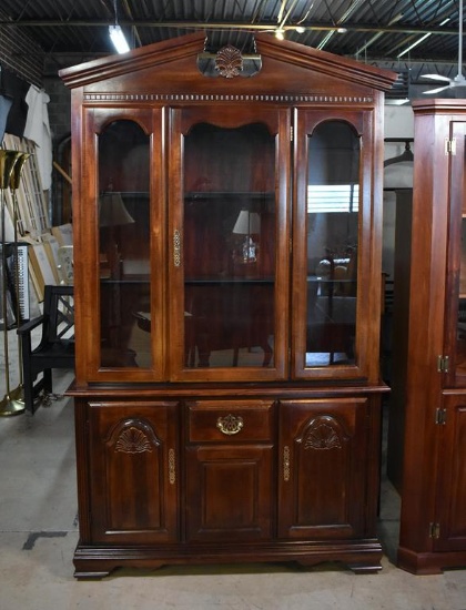 Vintage Cherry China Cabinet and Lighted Hutch