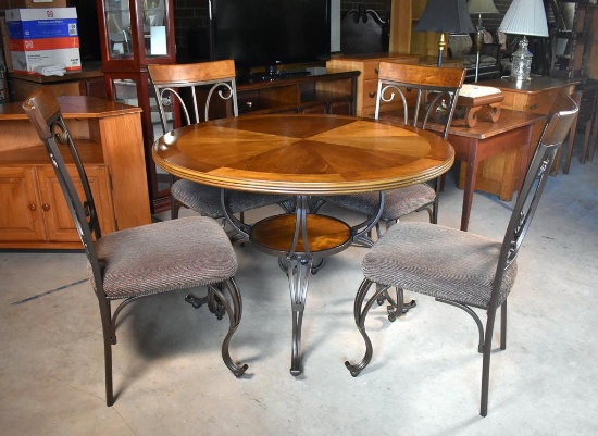 Ashley Furniture Oak & Black Metal Round Dining Table (Lots 21 & 22 Match)
