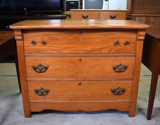 Antique Three Drawer Oak Chest