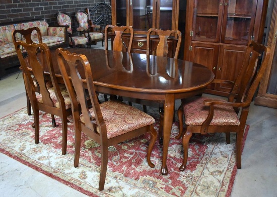 Set of Six Vintage Queen Anne Style Cherry Dining Chairs with Upholstered Slip Seats
