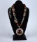 Large 2.5” Pendant Silver, Amber and Ebony Bead Necklace, 40” L