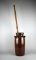 Slender Old Southern Albany Slip Glazed 15” Churn with Old Wooden Dasher