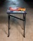 Wrought Iron Patio Side Table with Hand-Painted Ceramic Tile Top, Signed K. Carson