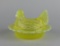 Vintage Mosser Opalescent Edged Vaseline / Uranium Glass Hen on Nest Lidded Candy Dish
