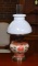 Antique Style Electric Table Lamp, Hobnail Milk Glass Shade Hand Painted and Base
