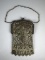 Antique Metal Mesh Frame Handbag with Geometric Design & Fringe