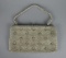 White Hand Beaded Frame Handbag with Scallop Design & Beaded Hand Strap