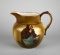 Antique Creamware Art Pottery Pitcher with Monk Drinking & Eating