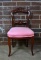 Victorian Carved Mahogany Wooden Chair with Pink Fabric Seat