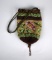 Beaded Drawstring Brown Reticule with Pink & Green Floral Pattern