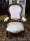 19th C. Victorian Balloon Back Walnut White Upholstered Arm Chair