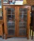 Vintage Pine Four-Shelf Kitchen Cabinet with Charming Stenciled Glass Doors