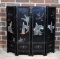 Vintage Small (3 Ft High) Four-Panel Lacquered Asian Screen with Geishas Motif
