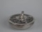 Repousse Decorated Lidded Sterling Silver Powder Box with Mirror Inside Lid