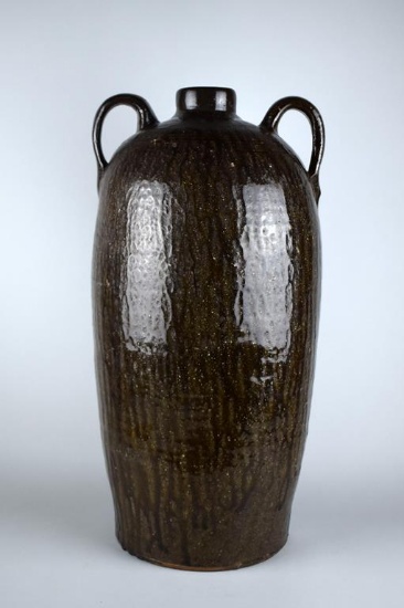 Large Old Southern Alkaline Glaze Two Handled 21” Jug, Probably Catawba Valley, NC