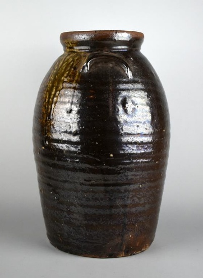 Old Southern 3 Gallon Two Handled 15” Crock, Combination Slip over Alkaline Glaze