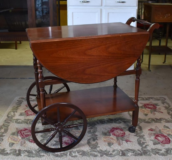 Vintage Cherry Drop Leaf Tea Cart with Drawer