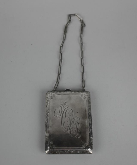 Vintage Sterling Silver Makeup and Money Compact with Chain