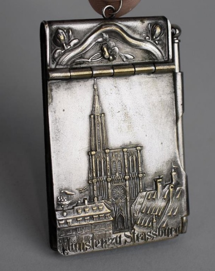 Ca. 1895 German Art Nouveau Jugendstil Silver Plate Dance Card Case & Pencil