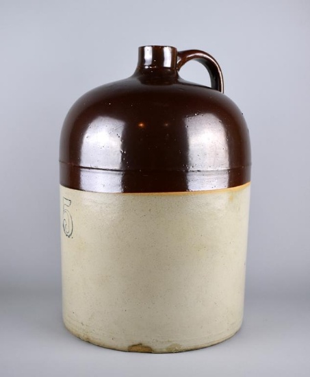 Antique Five Gallon Brown & White Albany Slip-Glazed 16½” H Stoneware Jug