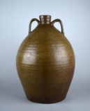 Large 4 Gallon Old Southern Alkaline Glaze Two Handled 16” Ovoid Jug, Possibly Upstate SC