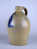 Old One Gallon Lyons Salt Glazed 12” Jug with Brushed Cobalt Blue Foliate Decor, New York State