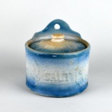 Salt-Glazed Blue/White Hanging Salt Stoneware Crock with Lid