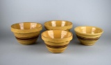 Lot of Four Antique Yellow Ware Bowls with Brown Stripes