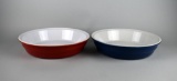 Pair of Emile Henry Red & Blue Enameled Oval Baking Dishes, France