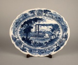 J & G Meakin, England “America Hurrah” Oval Ironstone Platter with R.E. Lee River Boat Scene