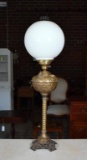 Antique Plume & Atwood Brass & Glass Oil Lamp