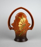 Roseville Brown “Freesia” #392 Art Pottery 10” Basket Vase, USA