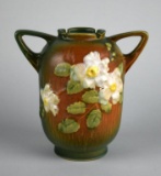 Roseville “White Rose” Rust & Green #979 Double-Handled Art Pottery 6” Vase, USA