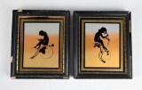 Karl Wilhelm Diefenbach (German 1851-1913) Pair of Jugendstil Reverse Painted Silhouette Nymphs