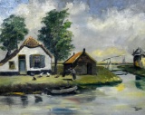 Groen (Dutch, XIX-XX) Peasant Hut & Canals, Oil on Board, Signed Lower Right
