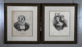 Pair of Hand Tinted 19th C. Etchings, “Mme. Lavalette” and  “Irene”, Matching Gilded Wood Frames