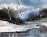 Marius Robaszkiewicz (Finnish, XX-XXI) Winter Landscape, Gouache on Paper, Signed Lower Right