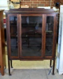 Early 20th C. Four Shelf Walnut China Hutch on Caster Feet with Door Key