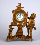 Antique New Haven Clock Co. Art Nouveau Gilt Metal Figural Cherubs Clock