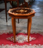 Vintage Italian Hand Made Marquetry Music Box Accent Table Plays “Arrivederci Roma”