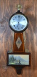 Antique Sessions Clock Co. Eight Day “Halifax” Banjo Wall Clock with Painted Seaside Scene