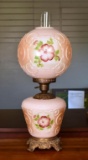 Antique Style Electric Table Lamp, Hand Painted Shade and Base