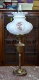 Antique Style Electric Table Lamp, Hand Painted Milk Glass Shade