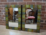 Pair of Enameled Metal Frame Wall Mirrors