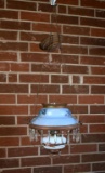 Antique Electrified Hanging Oil Lamp, Hand Painted Shade and Font