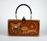 Mid-Century Enid Collins' Original Embellished Box Bag by Collins of Texas “Owl + Pussy Cat”